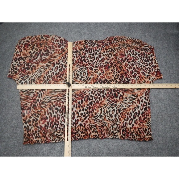 Apt 9 Blouse Top Women's Plus Size‎ 3X Leopard Print Cap Sleeve V-Neck Henley - Picture 6 of 8